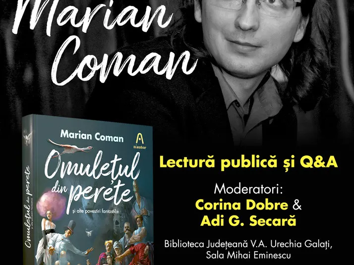 La biblioteca V. A. Urechia are loc o întâlnire cu scriitorul Marian Coman