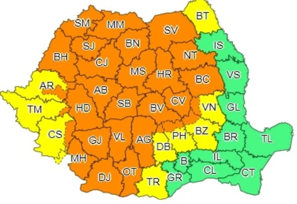 Avertizare METEO: Cod galben și portocaliu de ploi și vijelii până duminică
