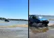 Imagini virale la Galați: Un șofer s-a aventurat cu mașina pe limbile de nisip apărute pe Dunăre - VIDEO